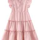 Fdqin Girls Summer Dresses Flowy Ruffle Sleeve A-Line Dress for Kids Pink (Pink, M)