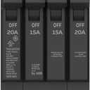 ABB Q-Line THQLQ201520 Quad Circuit Breaker  20A/1P & 15A/2P & 20A/1P Configuration  120/240 VAC, 10 kAIC  Thermal Magnetic Trip  Space-Saving Plug-in Mount Type