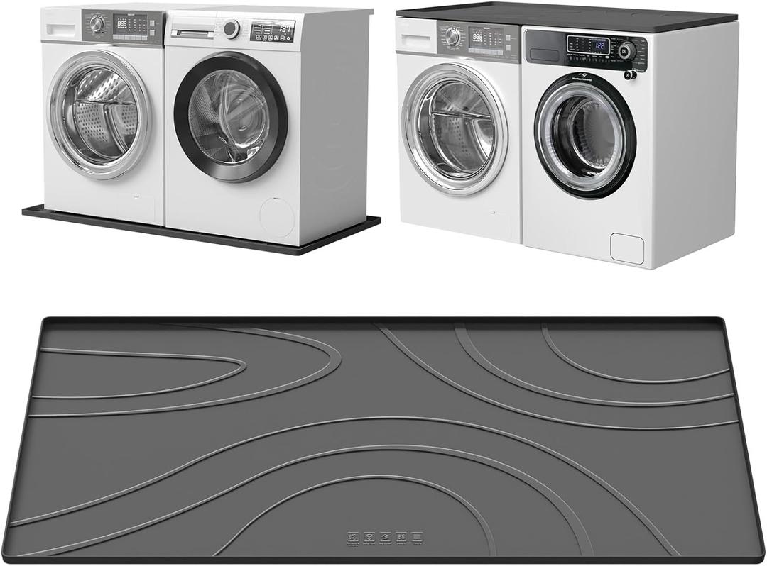 Washing Machine Drain Pan Silicone mat,Large 53.5" X 26.8" Non-Slip Waterproof Washer Drip Tray,Raised Edge Drip Mat for Under Dryer or Washer, Anti-Vibration,Floor Leak Protector for Laundry Room