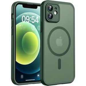 TOCOL for iPhone 12 Case, Compatible with Magsafe, Full Camera Protection, Built-in Magnetic Ring, Translucent Matte Phone Case for iPhone 12 6.1 inch (Alpine Green)