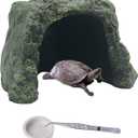 PINVNBY Large Reptile Hideout Cave, Resin Rock Hides Habitat Decor Lizard Box Shelter Tortoise Basking Terrace Pet Terrarium Nest Decoration for Gecko, Spiders, Frogs, Fish, Turtles and Hermit Crabs