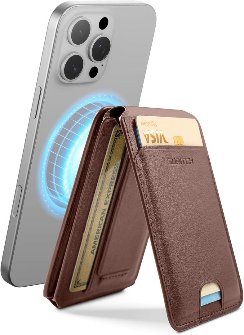 2 x SURITCH for MagSafe Wallet with Stand, NFC-Supported Card Holder with RFID Blocking, Tri-fold Magnetic Wallet with Adjustable Stand Selfie Stick for iPhone 17/16/15/14/13/12 Series, Brown