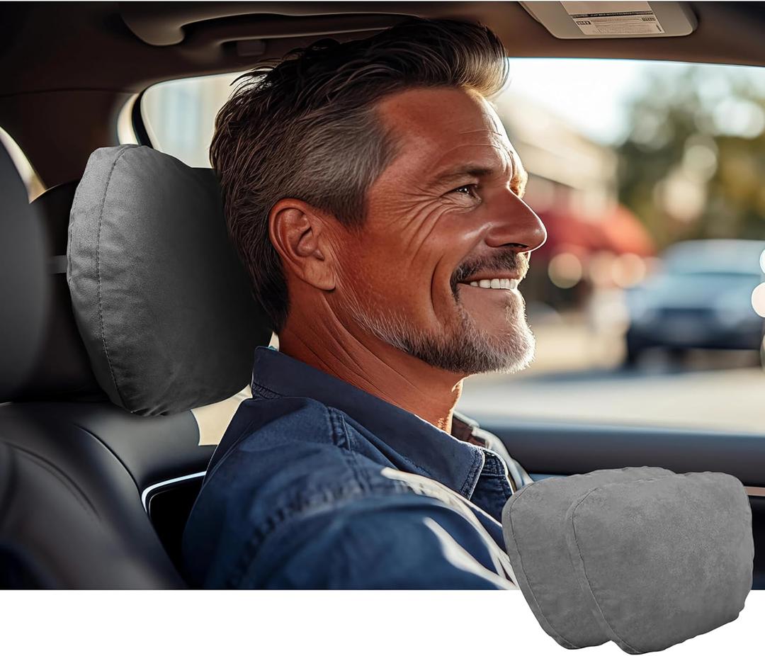 Car Neck Pillow for headrests, Superfiber Suede Support Head Pillows,Plant-Based Polyester,11.8x7.5 refillable&Multiple&Adjustable Drive Vehicle Cushion Seats(Grey, car Neck Pillow 2pcs)