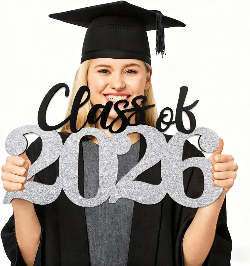 3 x Graduation Decorations 2026 Wood Sign Sliver Class of 2026 Photo Props for College High School Graduation Party Supplies