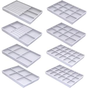 X-Large 8 PCS Jewelry Trays Organizer Stackable Velvet Earring Organizer Jewelry Drawer Organizer Display Tray for Earring Ring Watch Bangle Bracelet Necklace (Grey)