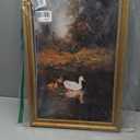 Vintage Gold Framed Duck Wall Art, Rustic Farmhouse Duck Lake Landscape Painting Canvas Prints, Pond Wildlife Wall Decor, Cottagecore Ducklings Poster Artwork for Living Room Bedroom Kitchen 16x24in