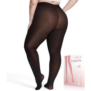 Plus Size Fleece Lined Tights Women, 300g Warm Pantyhose Leggings, Fake Translucent Thermal Tights Winter5-6Xl