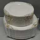 Nervure 350PCS Ivory Plastic Plates - Ivory Gold Plastic Dinnerware Sets for 50 Guests - 100 Gold Disposable Plates, 50 Pre Rolled Silverware Sets, 50 Cups Perfect for Wedding & Party & Mothers Day