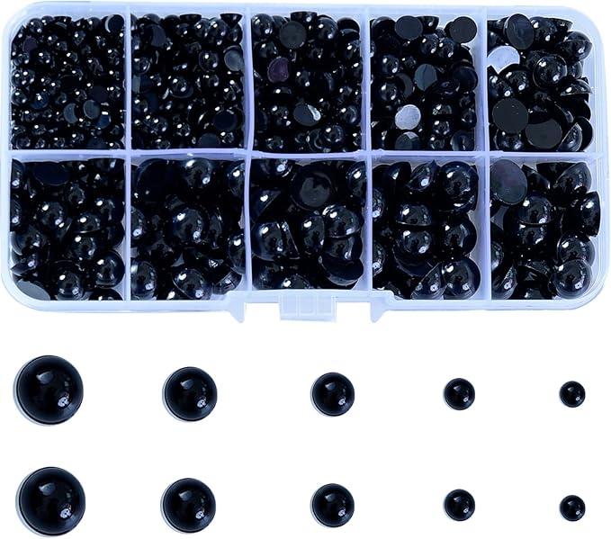 Zhbrchz 850pcs Round Black Plastic Doll Eyes 4mm 5mm 6mm 8mm 10mm Flatback Cabochon Button Eyeball Beads for Stuffed Animals Amigurumis Crochet Bears Crafts Making