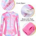 Girls Rash Guard Swimsuit 2 Piece Long Sleeve One Piece Bathing Suits with Swim Shorts Kids UPF 50+ Swimwear Sets  (Pink, M)