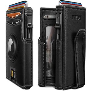 Airtag Wallet for Men,with Money Clip 10 Cards Metal Case Smart Slim Pop Up Credit Card Holder Flip with Magnetic Closure RFID Blocking wallet with Gift Box (Black002)
