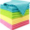 MOONQUEEN 12 Pack Microfiber Cleaning Cloth - Reusable Cleaning Rag, Fast Drying Cleaning Towels,12"X12", Green/Blue/Yellow/Pink