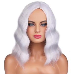 BERON Silver Wig Short Curly Wig Silver White Wigs Women Beach Wave Wigs for Cosplay Costume Party Hairnet Included