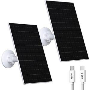 7W Solar Panel Compatible with Eufycam, USB-C Solar Charger for 5V Battery Cameras, IP66 Waterproof, 360 Adjustable Mount, 9.8ft Charging Cable, 2 Pack