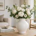 hjn Matte White Ceramic Vase, Nordic Farmhouse Jug Vase for Dried Pampas Grass & Fresh Flowers, Minimalist Boho Home Decor for Living Room Mantel Shelf Entryway-(Urn-Shaped-8''dx9''h)