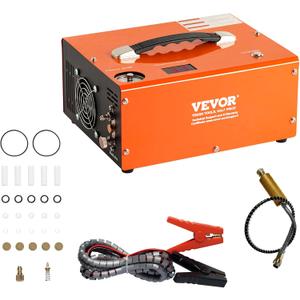 VEVOR PCP Air Compressor, 4500PSI Portable PCP Airgun Compressor with Built-in Converter, Auto-Stop | DC12V/AC120V | Oil & Water-Free Paintball Tank Compressor Pump for Air Rifle, Scuba Diving Bottle