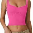 QINSEN Womens Sleeveless Cropped Rib Knit Seamless Sweetheart Neckline Going Out Tank Tops (Small, Rosy)