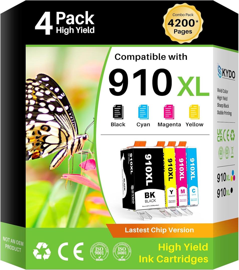 Skydo 910XL Ink Cartridges for HP Printers Compatible for HP 910XL Ink Cartridges Combo Pack