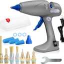 MONVICT Hot Melt Glue Gun with 7 Copper Nozzles, 3 Silicone Finger Covers, 12 Glue Sticks Dual Temperature Switching, Corded Detachable Cord Use Stand-Up Base Anti-drip for Art DIY Craft repair