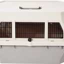 Amazon Basics Hard-Sided Dog and Cat Kennel, Single-Door Travel Pet Carrier with Metal Wire Ventilation, 23.6"L x 15.7"W x 13"H, Beige