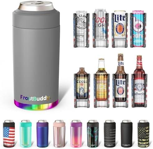 Frost Buddy Universal Buddy Can Cooler - Fits All - For Regular 12 & 16 oz or Slim-Size Bottles - Insulated Double-Walled Stainless Steel (Prizm)