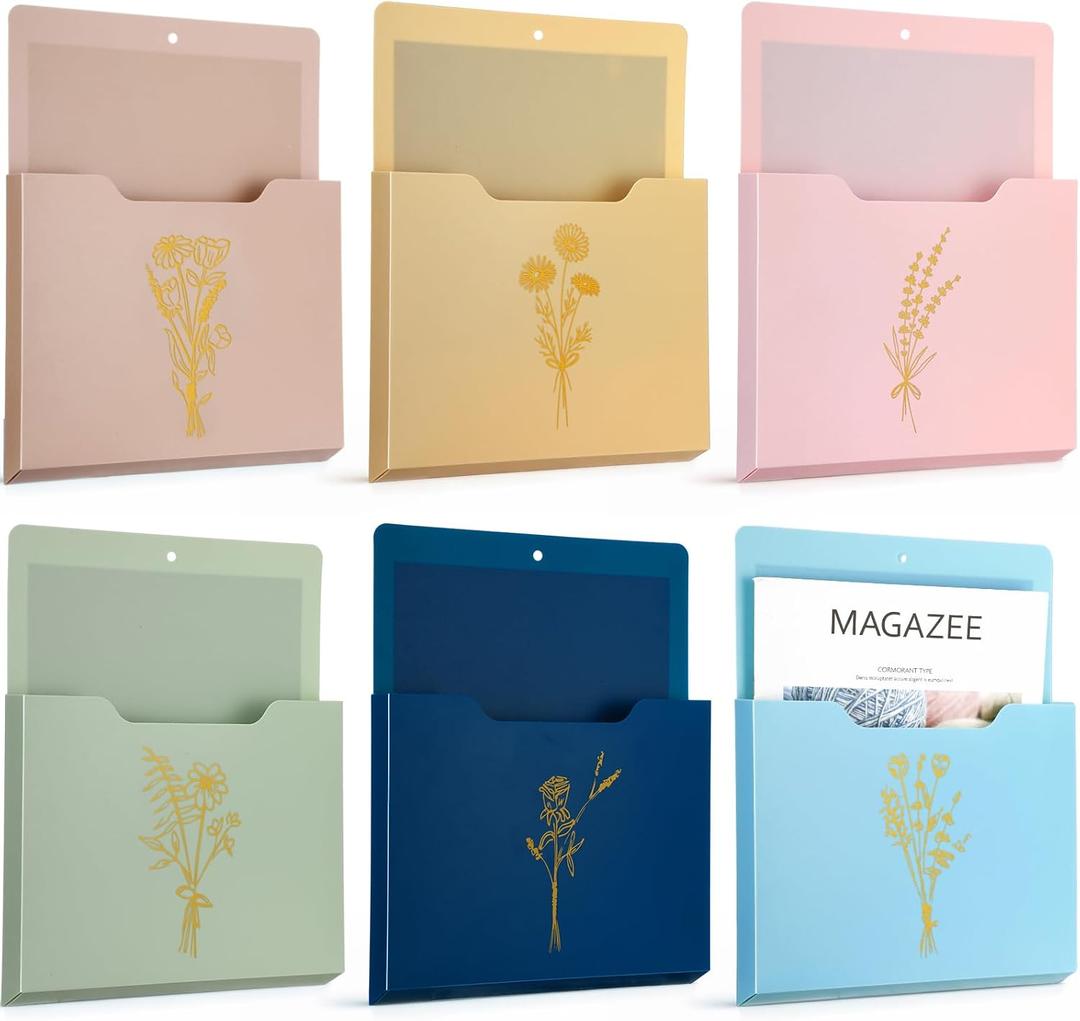 Kosiz 6 Pcs Magnetic File Holder Magnetic Wall File Organizer Paper Holder for Refrigerator Office Supplies Storage Mail Organizer Case Storage Pocket (Floral)