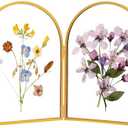REDHUGO Double Glass Frame for Pressed Flowers Handmade, Pressed Flower Frame, Hinged Tabletop Brass Photo Frames, Dried Flower Display Folding Picture Frame for Home, ArcShaped, Gold, 4×6 Inches