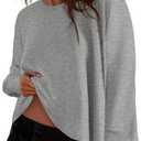 ZESICA Womens Causal Long Sleeve Lightweight Sweatshirts Crewneck Side Slit Loose Shirts Basic Fall Tops