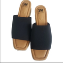 SM New York Black Wedge Mule Sandals Cork Platform Textile Upper Espadrille, 7,5