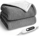 Heated Blanket Electric Blanket,Cozy Faux Rabbit Fur & Soft Flannel Warm Heater Throw Blanket with 5 Fast Heating Levels &10Hours Auto-Off Over-Heat Protection，50" x 60" (Grey)