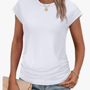 SAMPEEL Womens Summer Tops Trendy 2025 Ruched Cap Short Sleeve Tshirts Shirts Crew Neck T Shirts Fashion, Size L