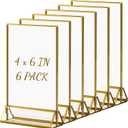 Boxalls Acrylic Sign Holders 4x6 in Gold, 6 Pack Picture Frame Table Number Wedding Holder, Vertical Photo Stand Double Sided, Menu Recipe Restaurant Reserved Display Centerpieces Bulk Frames