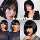 10Inch Black Wig with Bang Short Straight Hair Cosplay Bob Wig For Girls Women Theme Party (Black)