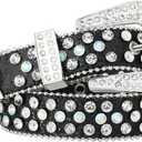 AWAYTR Rhinestone Belt for Women Men - Western Cowgirl Sequin Diamond Bling Studded Belts for Jeans Pants (Fit Waist: 33"-38", 1-black)