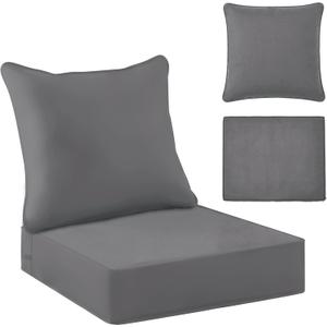 Tingjoo 1 Set 24x24x4 Inch Outdoor Chair Cushions Covers, Waterproof UV Resistant Patio Cushion Replacement Seat Slipcovers, and 24 x 20 Back Covers with Zipper for Furniture, Deep Seat Sofa (Gray)