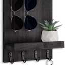 Key Holder Wall Mount, Key Holder for Wall with 4 Hooks, Farmhouse Key Hanger Holds Dog Leash, Sunglasses Decorative Mail Organizer Home Decor (Black)