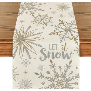 Artoid Mode Beige Snowflake Let It Snow Winter Table Runner, Seasonal Christmas Kitchen Dining Table Decoration for Home Party Decor 13x60 Inch