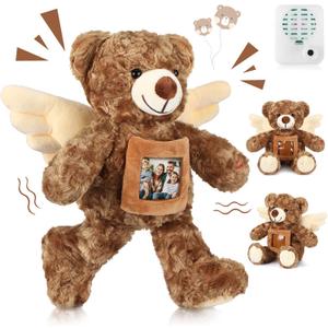 Leyndo 12 Inch Angel Remembrance Bear Plush Stuffed Animal with Recorder Soft Plush Animal Toy with a Picture Frame for Baby Shower Birthday Party Wedding Gift(Dark Brown)
