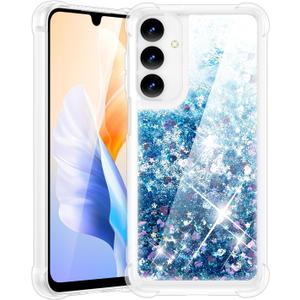 Liquid Glitter Case for Samsung Galaxy S24/S25, Flowing Sparkle Quicksand Design Bling Glitter Clear Case for Women, Soft TPU Shockproof Girly Case, Blue