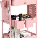 danpinera 3 Tier Rolling Cart, Metal Storage Cart with Drawer, Wooden Tabletop & DIY Pegboards, Utility Carts on Wheels with Hooks & Hanging Cups, Mobile Storage Organizer Trolley for Kitchen, Office