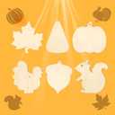 60-Pcs 4" Unfinished Thanksgiving Wooden Cutouts Ornaments for Thanksgiving Fall Party DIY Hanging Crafts Decorations (10cm, 6 Shapes, 10 Pcs/Shape)
