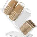Acrylic Coffee Cup & Lid Holder with Straw Organizer, 5-Compartment Disposable Cup Dispenser, Clear Countertop Storage Rack for Coffee Bar, Office, Kitchen, Bar, Restaurant, Lounge & Parties