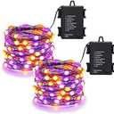 Lomotech Orange Purple Halloween Lights, 2 Pack 16.4ft 50 LED Battery Operated Halloween Fairy Lights with Timer Function, 8 Modes Waterproof Twinkle Lights for Halloween Decorations (Black Wire)
