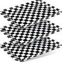 Zubebe 3 Pcs 13 x 10 Inch Checkered Serving Tray Black and White Serving Pieces Race Car Trays Rectangle Checker Plate Plaid Dishes Food Platter for Birthday Party