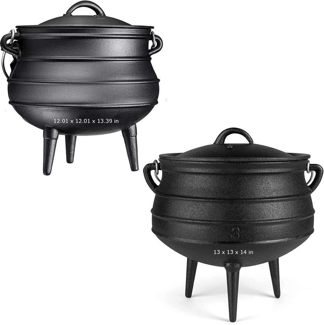 Bruntmor Pre-Seasoned Cast Iron Pot with Lid, 8 Quarts - African Potjie Pot with Domed Lid Bundle with Bruntmor Pre-Seasoned Cast Iron Pot with Lid, 10 Quarts - African Potjie Pot with Domed Lid