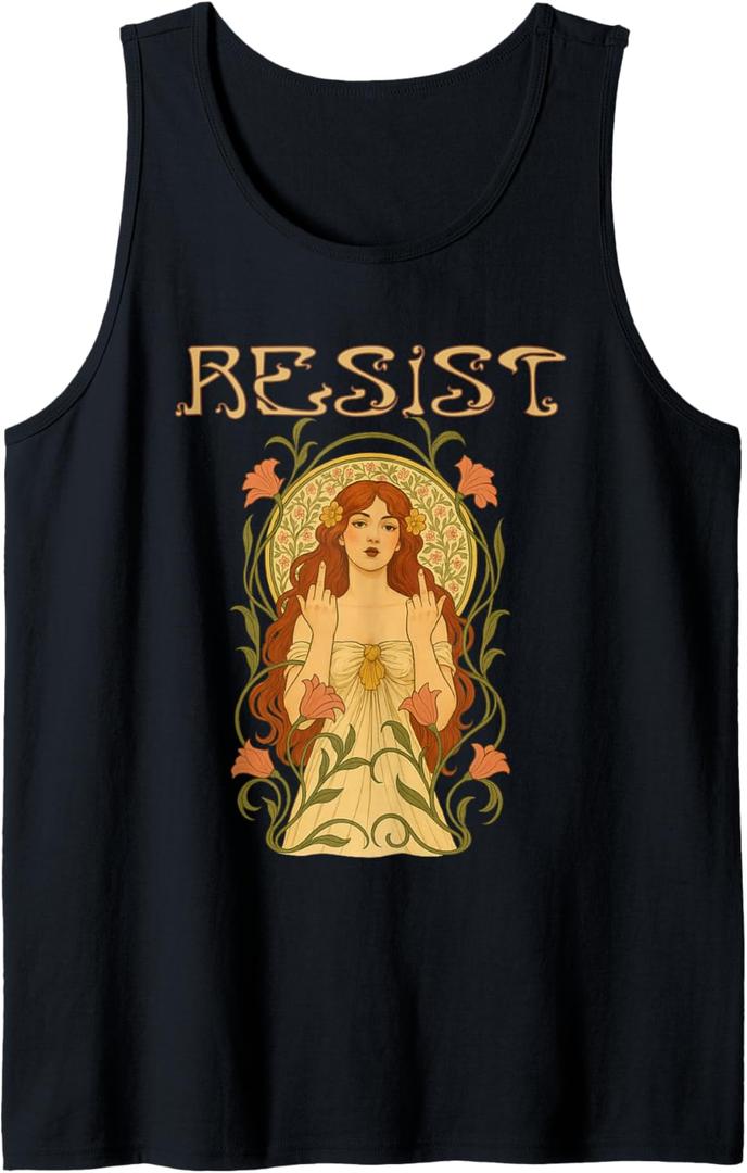 Resist Art Nouveau Mucha Anti Trump Women Feminist Tank Top, Size M