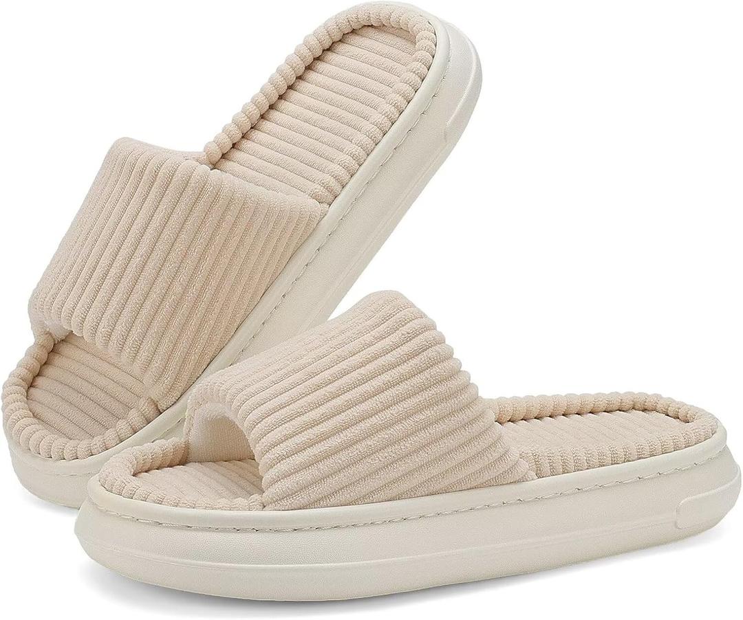 NineCiFun Unisex Summer House Slippers Indoor and Outdoor Slip-On Home Bedroom Shoes for Women and Men (9-10 Women/7.5-8 Men, Beige)
