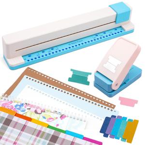 2Pcs/Set 30 Holes Binding Punch with Tab Punch Loose Leaf Paper Punch Machine Portable Hand Pushed Multi-Hole Puncher DIY Tab Maker for Journals Notebooks Scrapbook Albums