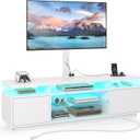 Rolanstar TV Stand with Mount and Power Outlet 59.1", Swivel TV Stand Mount for 32/45/55/60/65/70 inch TVs, Height Adjustable Modern Entertainment Center with Storage & LED Lights, TV Table White