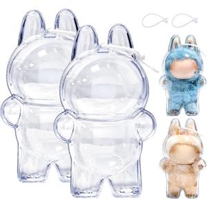 2PCS Protective Case for Monster Doll - Clear Standing Display Case, Plastic Portable Storage Box Cover with Silicone Strap for Mini Collectible Dolls ( Doll Not Included )